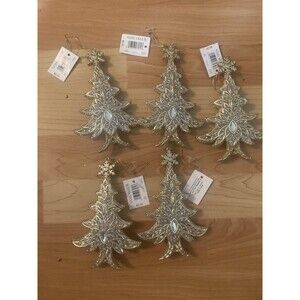 5 Von Maur Luxury Gold Christmas Tree Ornaments Filigree Rhinestone Holiday NWT